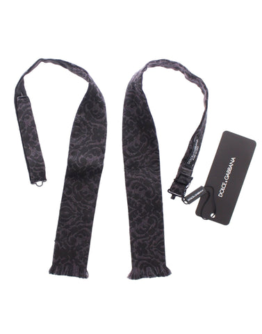 Gray and black wool bow tie by Dolce & Gabbana, featuring a classic, textured design suitable for formal wear.