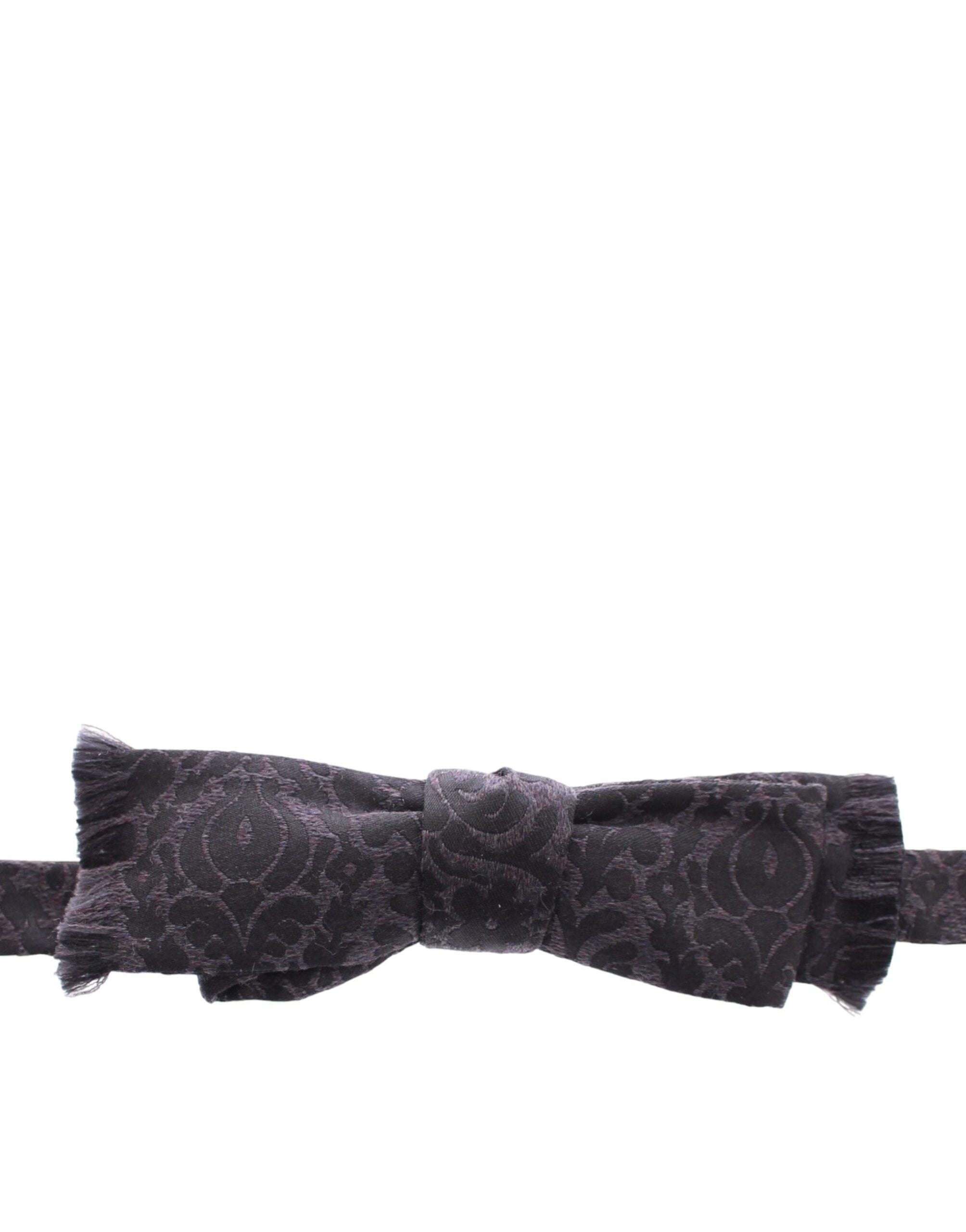 Gray and black wool silk bow tie by Dolce & Gabbana, featuring a classic, elegant design perfect for formal occasions.