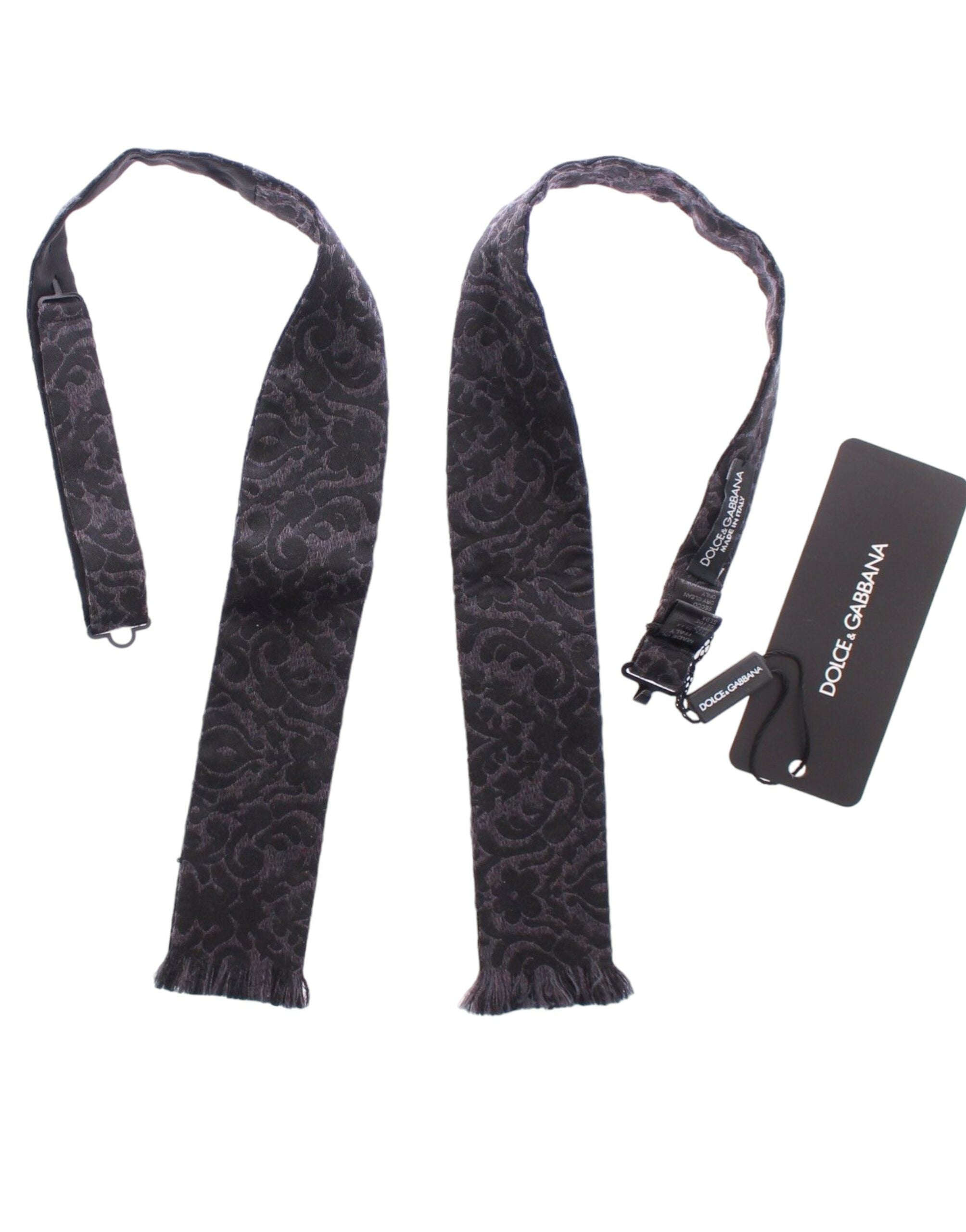 Gray and black wool silk bow tie by Dolce & Gabbana, featuring a classic, elegant design suitable for formal occasions.