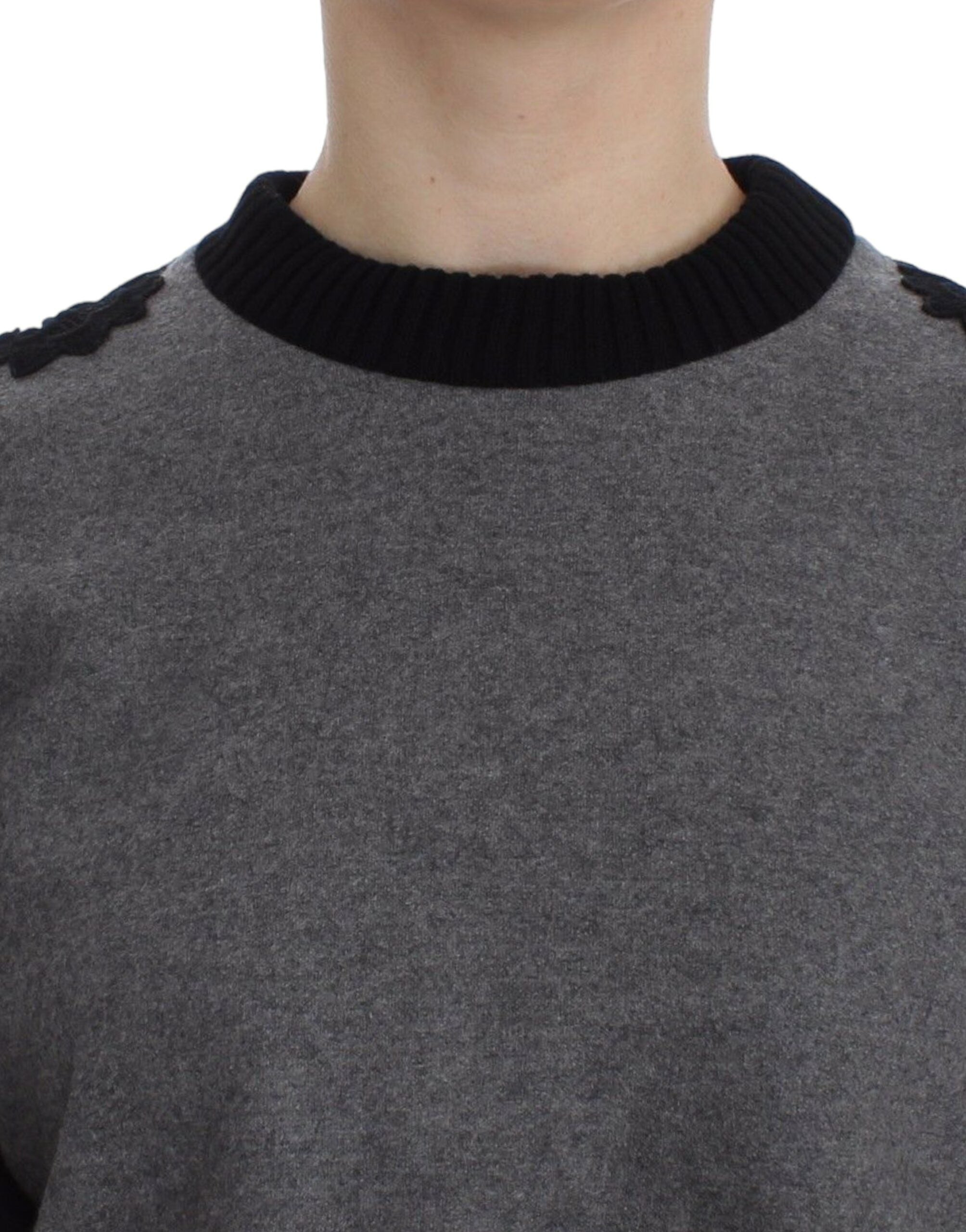 Gray and black lace wool cashmere sweater by Dolce & Gabbana featuring intricate lace details and a cozy fit.