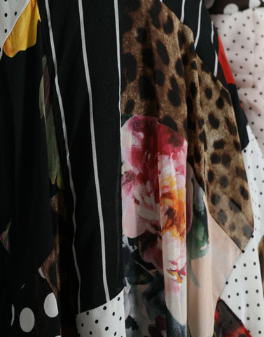 Multicolor patchwork floral leopard dress by Dolce & Gabbana featuring vibrant patterns and a stylish, fitted design.