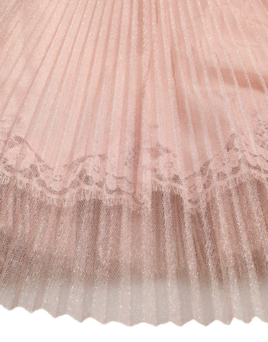 Pink one-shoulder pleated lame tulle dress by Dolce & Gabbana, featuring elegant draping and a flowing silhouette.