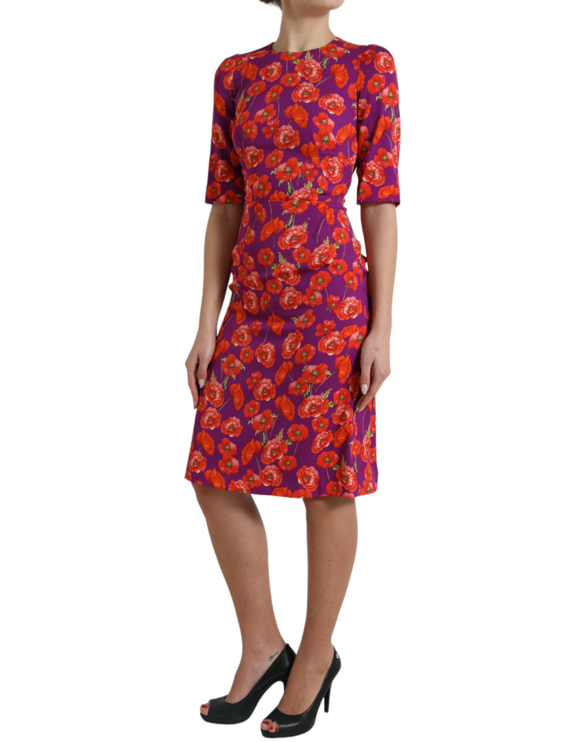Multicolor floral poppy print sheath dress by Dolce & Gabbana, showcasing vibrant flowers and a fitted silhouette.