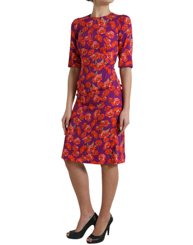 Multicolor floral poppy print sheath dress by Dolce & Gabbana, showcasing vibrant flowers and a fitted silhouette.