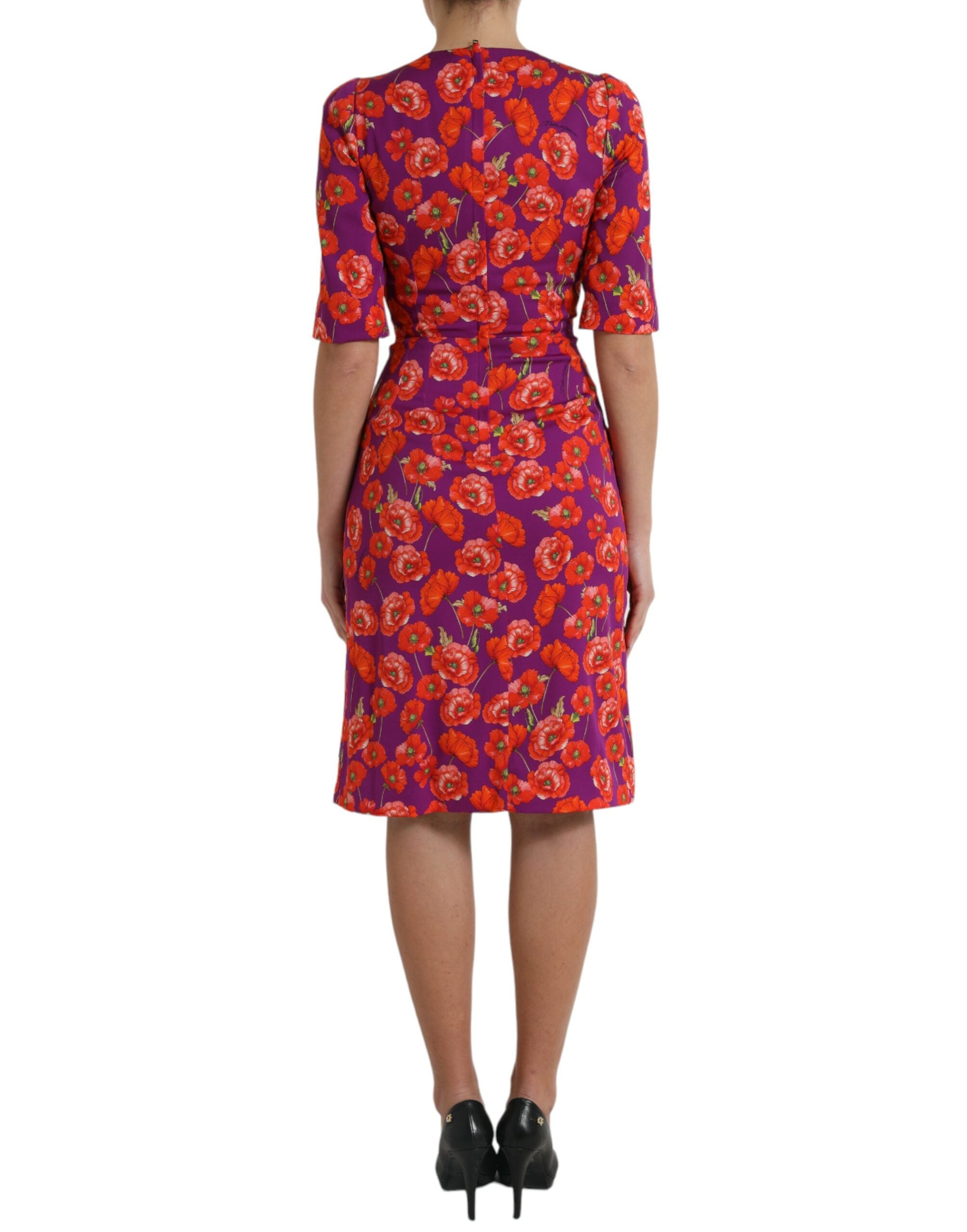 Multicolor floral poppy print sheath dress by Dolce & Gabbana, featuring vibrant floral patterns on a fitted silhouette.