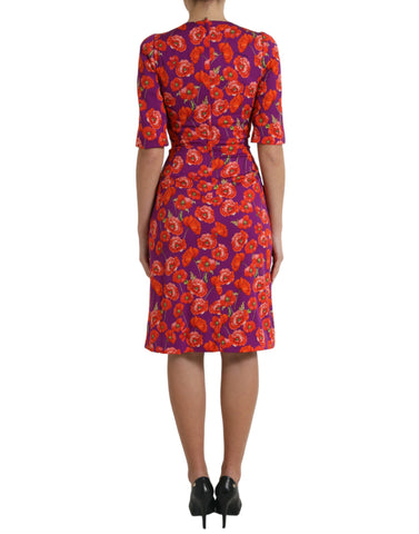 Multicolor floral poppy print sheath dress by Dolce & Gabbana, featuring vibrant floral patterns on a fitted silhouette.