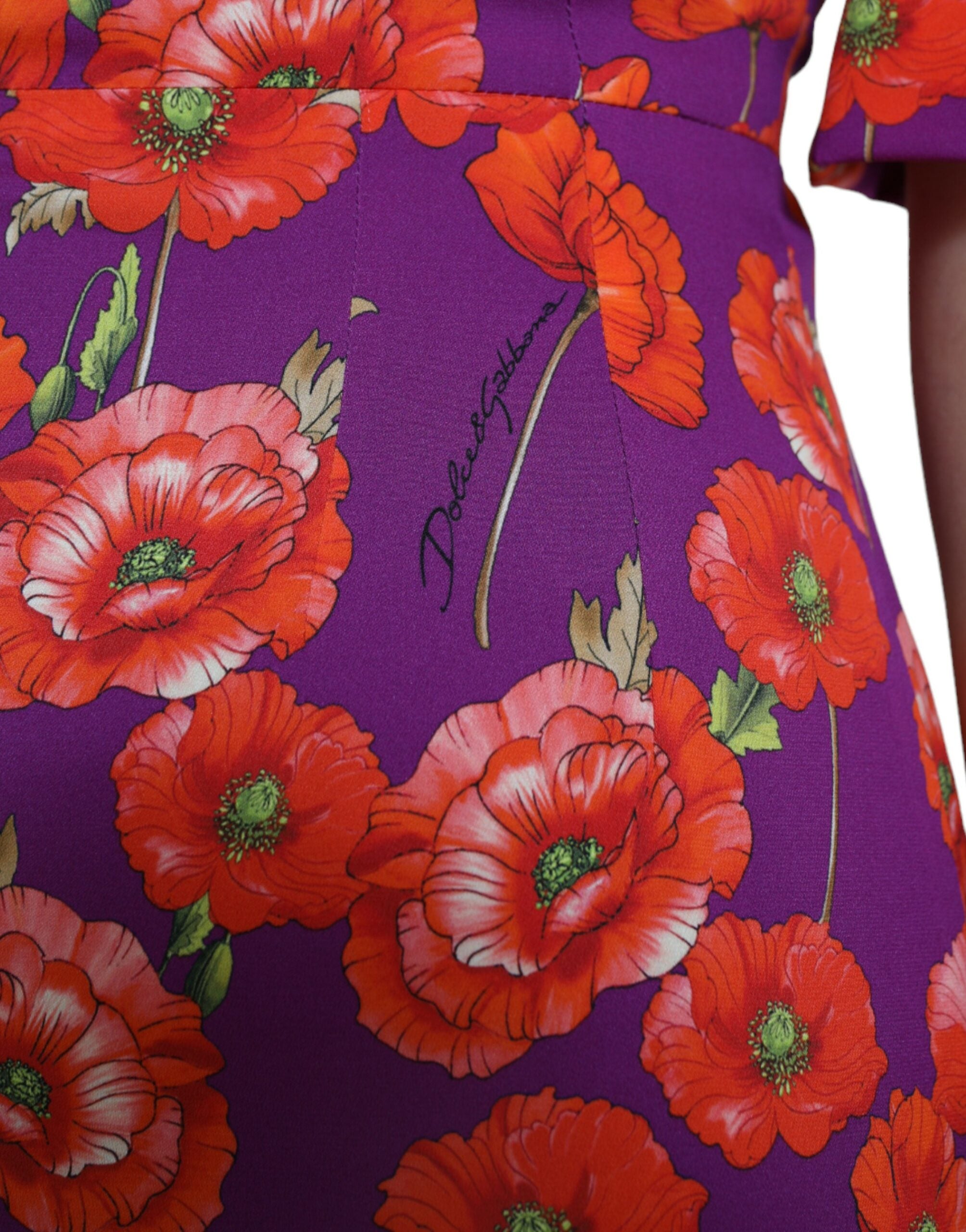Multicolor floral poppy print sheath dress by Dolce & Gabbana, featuring vibrant flowers and a fitted silhouette.