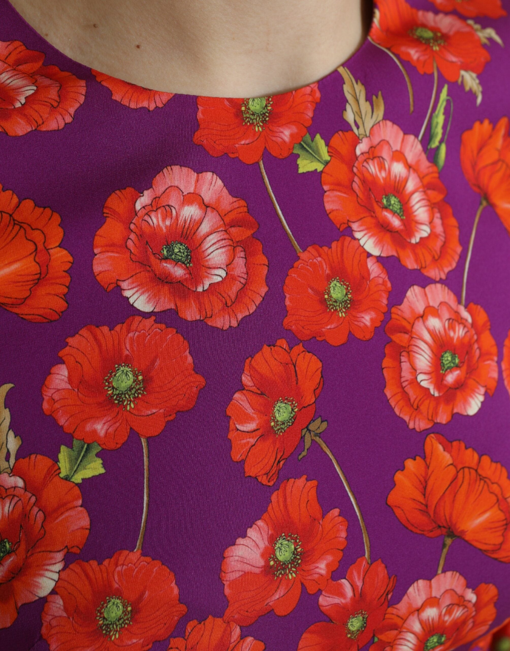 Multicolor floral poppy print sheath dress by Dolce & Gabbana, featuring vibrant colors and elegant design.