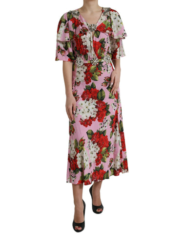 Multicolor floral crystal-embellished A-line dress by Dolce & Gabbana, featuring vibrant floral patterns and elegant design.
