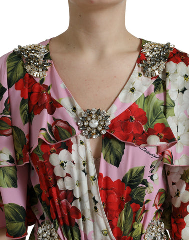 Multicolor floral crystal-embellished A-line dress by Dolce & Gabbana, featuring vibrant floral patterns and elegant design.