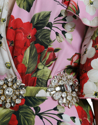 Multicolor floral crystal-embellished Dolce & Gabbana A-line dress with vibrant floral pattern and elegant design.