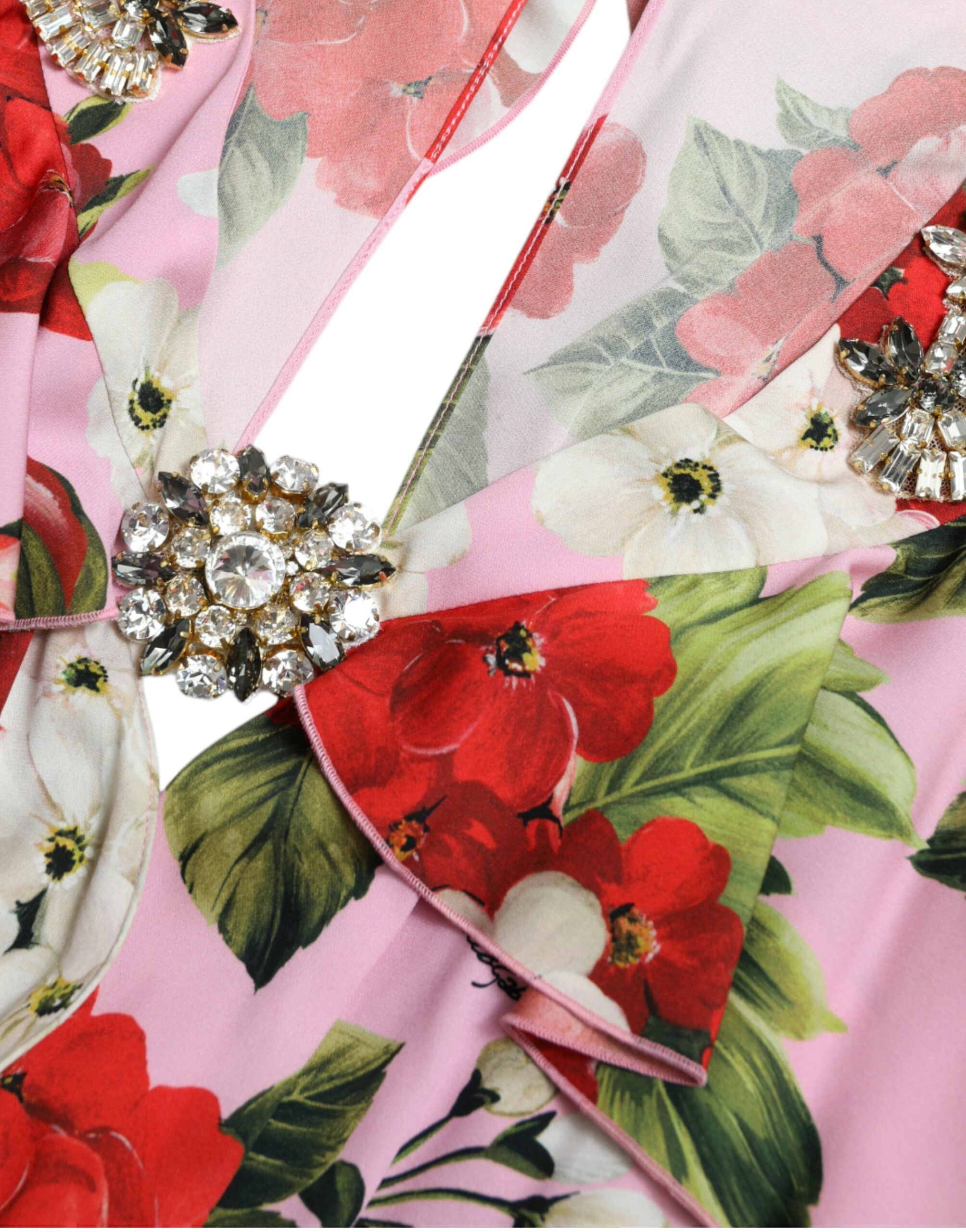 Multicolor floral crystal-embellished A-line dress by Dolce & Gabbana featuring vibrant floral patterns and elegant crystal details.