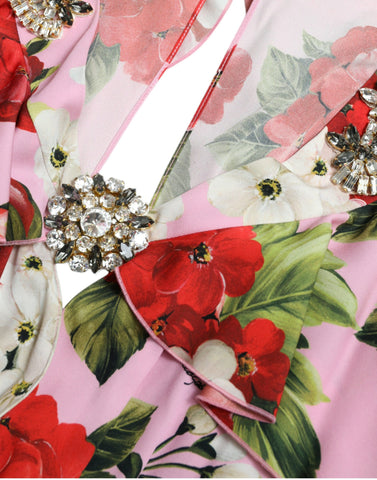 Multicolor floral crystal-embellished A-line dress by Dolce & Gabbana featuring vibrant floral patterns and elegant crystal details.