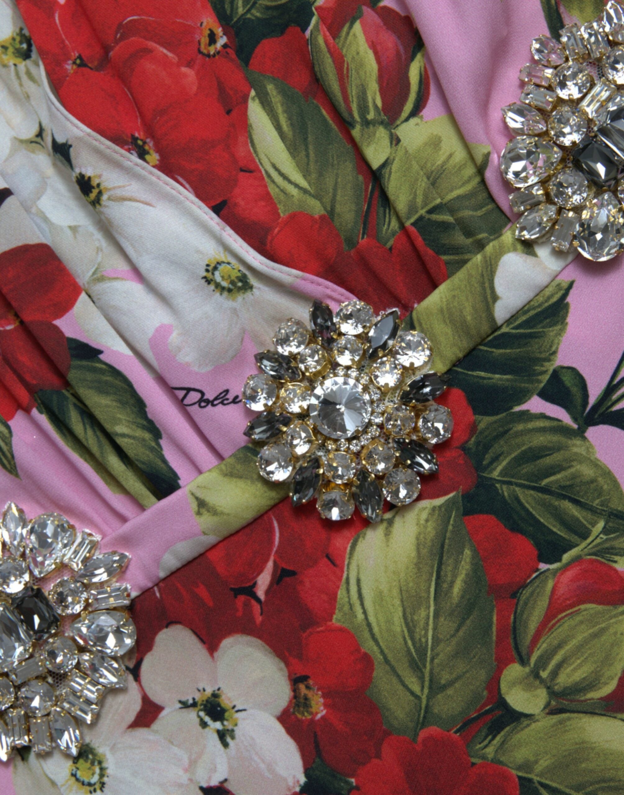 Multicolor floral crystal-embellished A-line dress by Dolce & Gabbana, featuring intricate floral embroidery and elegant design.
