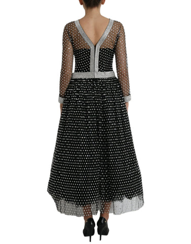Black crystal-embellished A-line gown dress by Dolce & Gabbana, featuring a fitted bodice and flowing skirt.