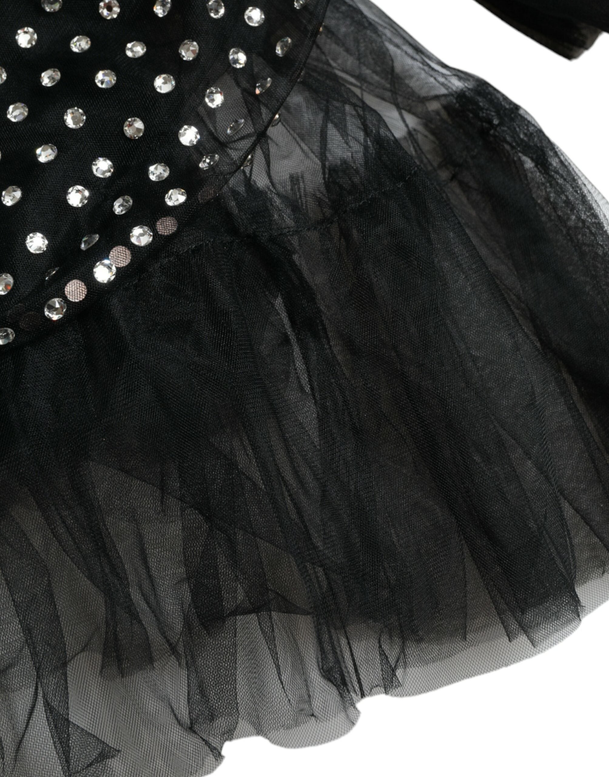 Black crystal-embellished A-line gown dress by Dolce & Gabbana, featuring intricate detailing and a flowing silhouette.