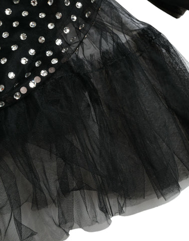 Black crystal-embellished A-line gown dress by Dolce & Gabbana, featuring intricate detailing and a flowing silhouette.