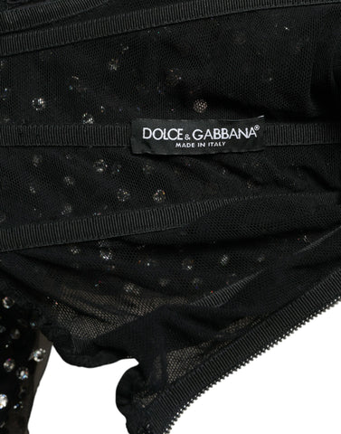 Black crystal-embellished A-line gown dress by Dolce & Gabbana, featuring intricate detailing and elegant fabric.