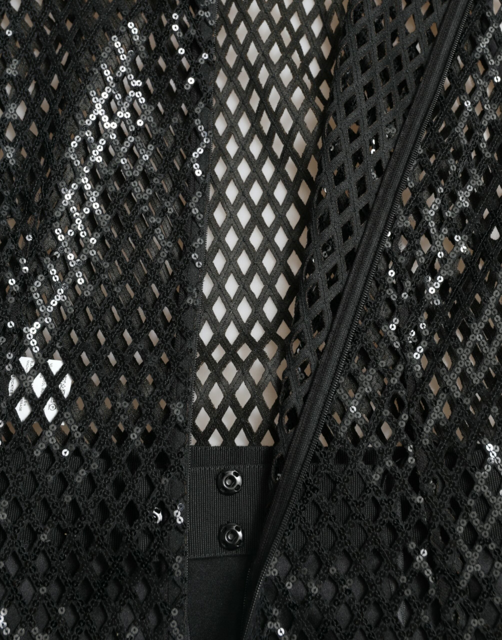 Black sequined sleeveless mesh layered gown dress by Dolce & Gabbana, featuring shimmering sequins and elegant layered design.