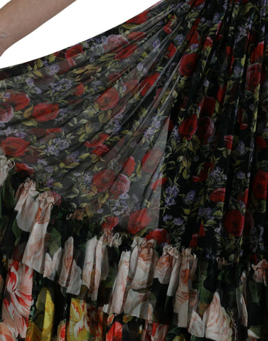 Multicolor floral chiffon tiered maxi dress by Dolce & Gabbana, featuring flowing fabric and vibrant floral patterns.