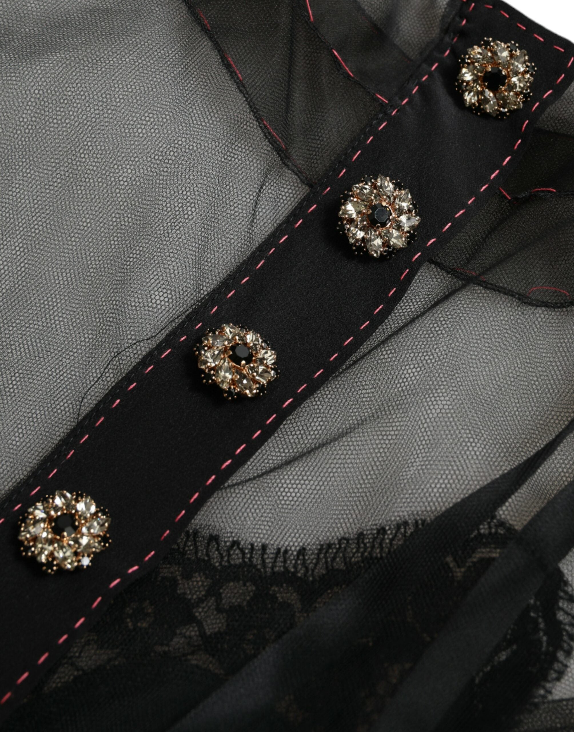 Black floral embroidery mesh tulle gown dress by Dolce & Gabbana, featuring intricate floral embroidery and sheer tulle fabric.