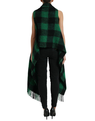 Black and green buffalo check poncho coat jacket by Dolce & Gabbana, featuring a stylish, oversized plaid design.