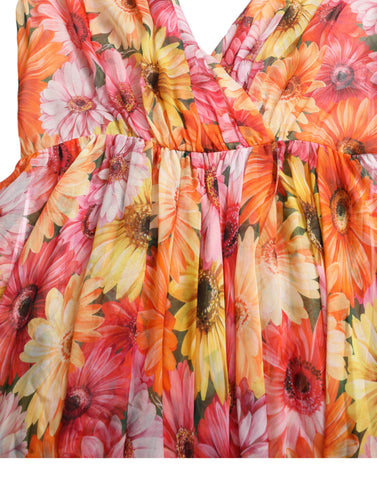 Multicolor sunflower print silk midi dress by Dolce & Gabbana featuring vibrant floral pattern and elegant flowy design
