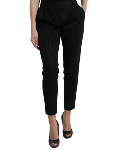 Black wool high-waist cropped tapered pants by Dolce & Gabbana, featuring a tailored fit and sleek design.