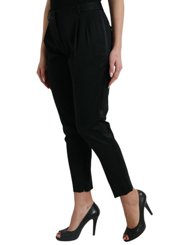Black wool high-waist cropped tapered pants by Dolce & Gabbana, shown on a model with a tailored fit and sleek style.