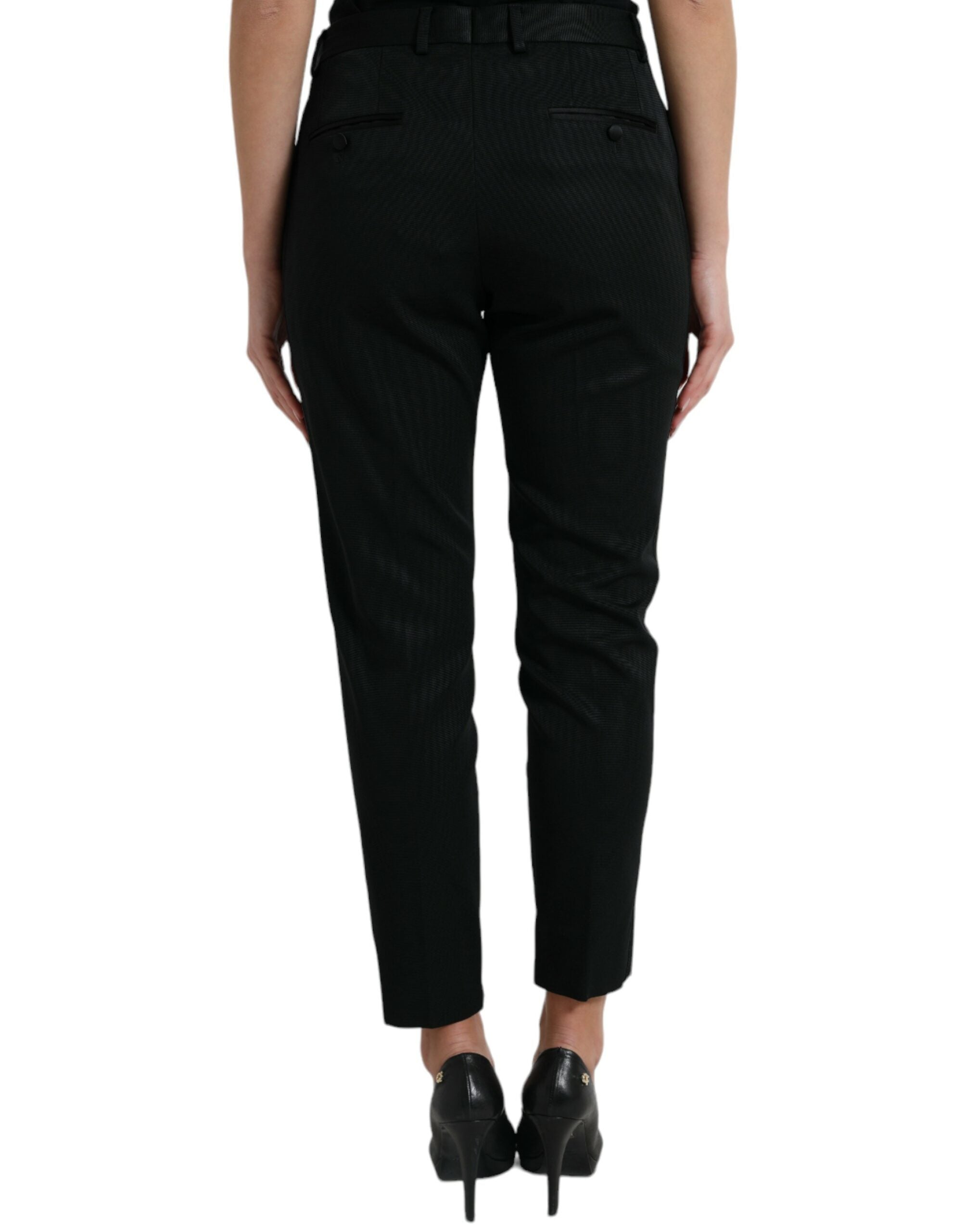 Black wool high waist cropped tapered pants by Dolce & Gabbana, showcasing a tailored fit and sleek design.