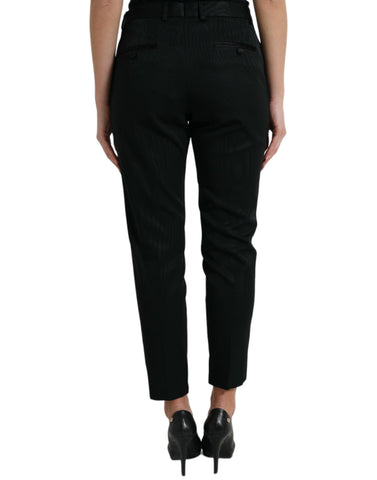 Black wool high waist cropped tapered pants by Dolce & Gabbana, showcasing a tailored fit and sleek design.