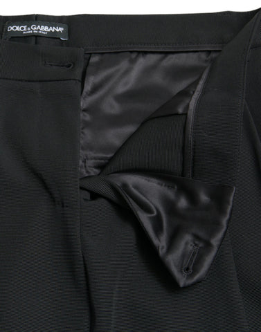 Black wool high waist cropped tapered pants by Dolce & Gabbana, showing the tailored fit and front view of the stylish design.