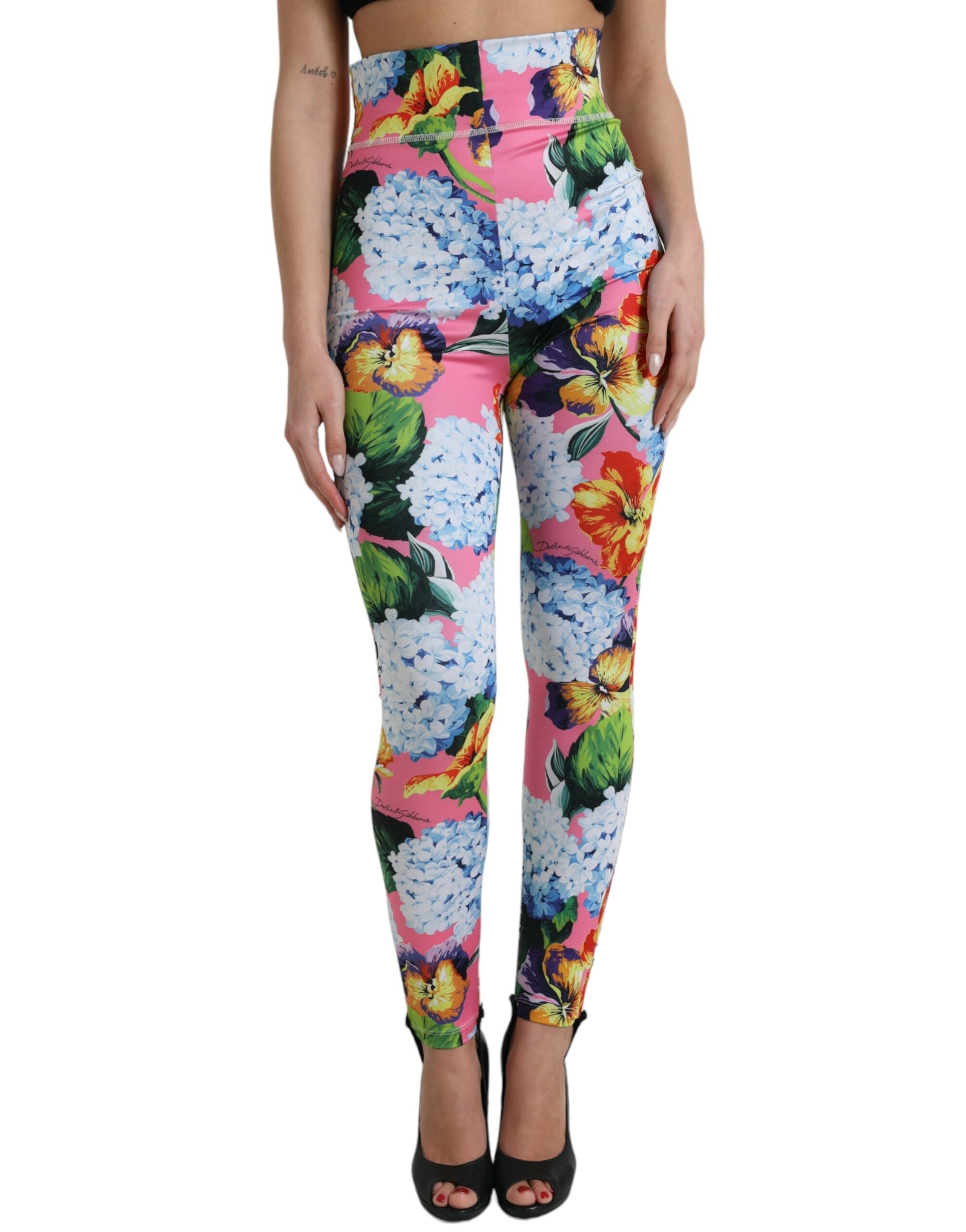 Multicolor floral high waist leggings by Dolce & Gabbana, featuring vibrant floral print and fitted design.