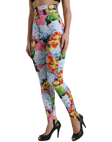 Multicolor floral high-waist leggings by Dolce & Gabbana, featuring vibrant floral patterns and a snug fit.
