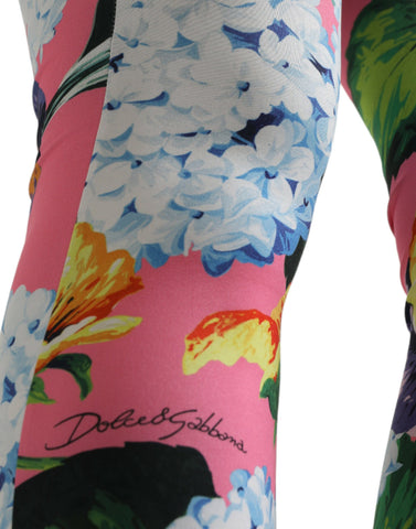 Multicolor floral high waist leggings by Dolce & Gabbana featuring vibrant floral pattern and stretchy fabric.