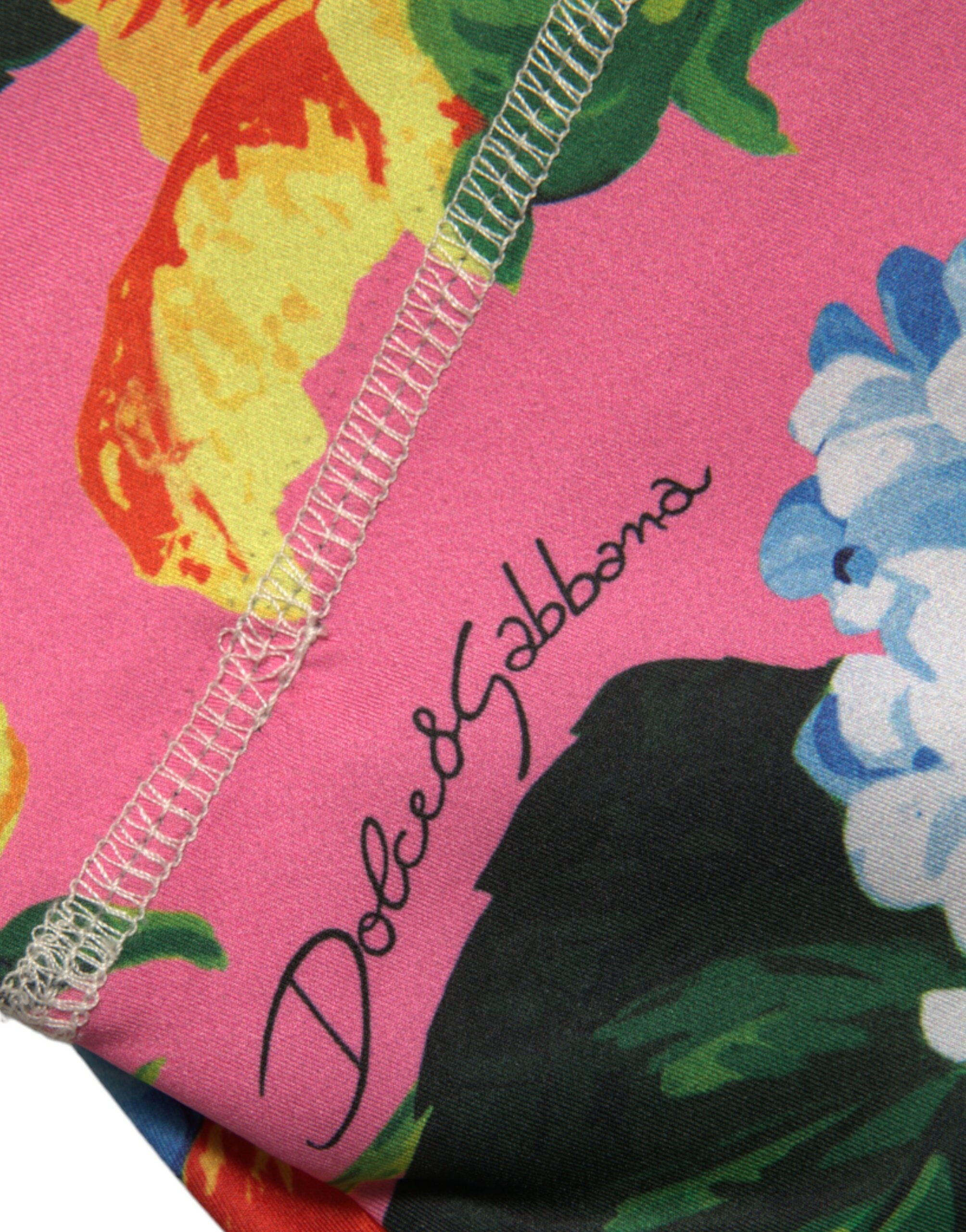 Multicolor floral high waist leggings by Dolce & Gabbana, featuring vibrant flower patterns and a comfortable fit.