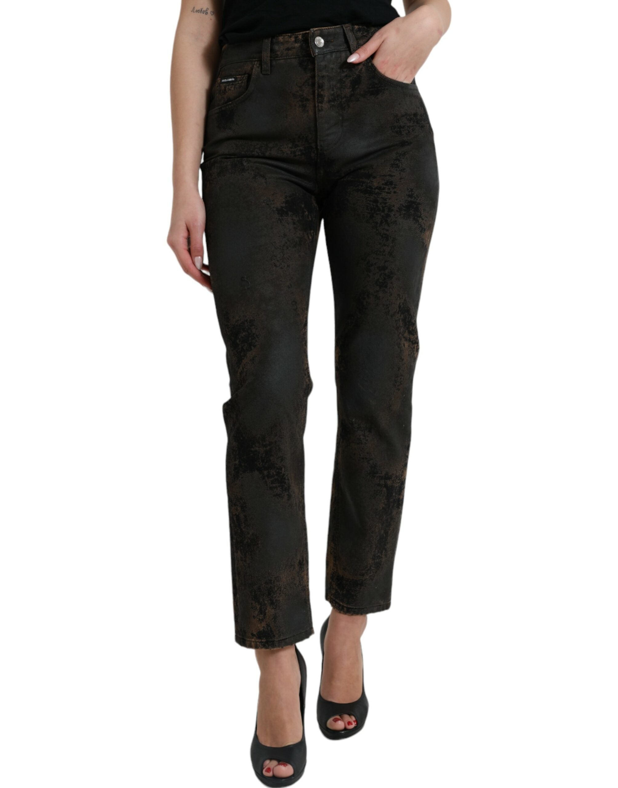 Brown Dolce & Gabbana boyfriend mid-rise cotton denim jeans with classic five-pocket design and relaxed fit.