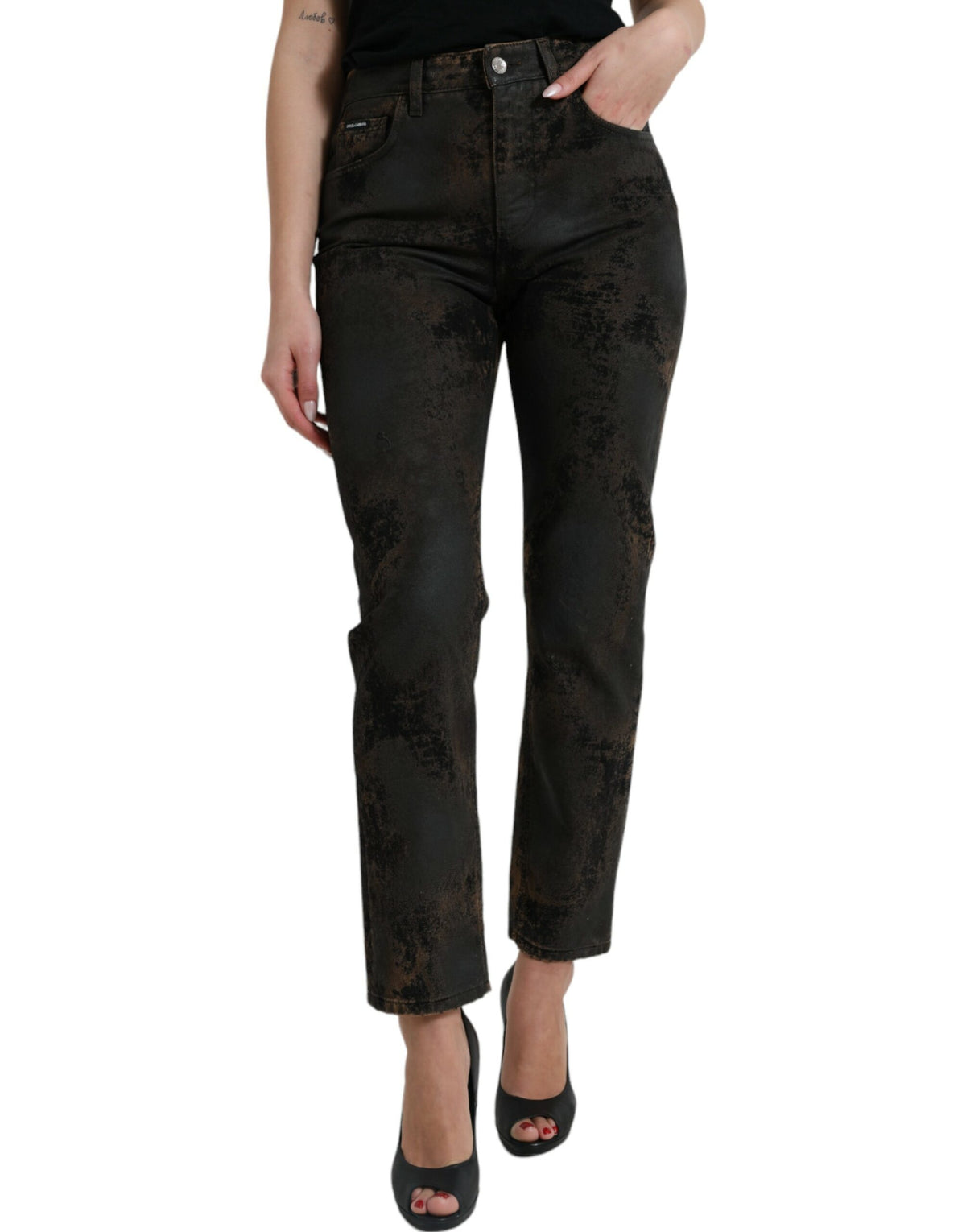 Brown Dolce & Gabbana boyfriend mid-rise cotton denim jeans with classic five-pocket design and relaxed fit.