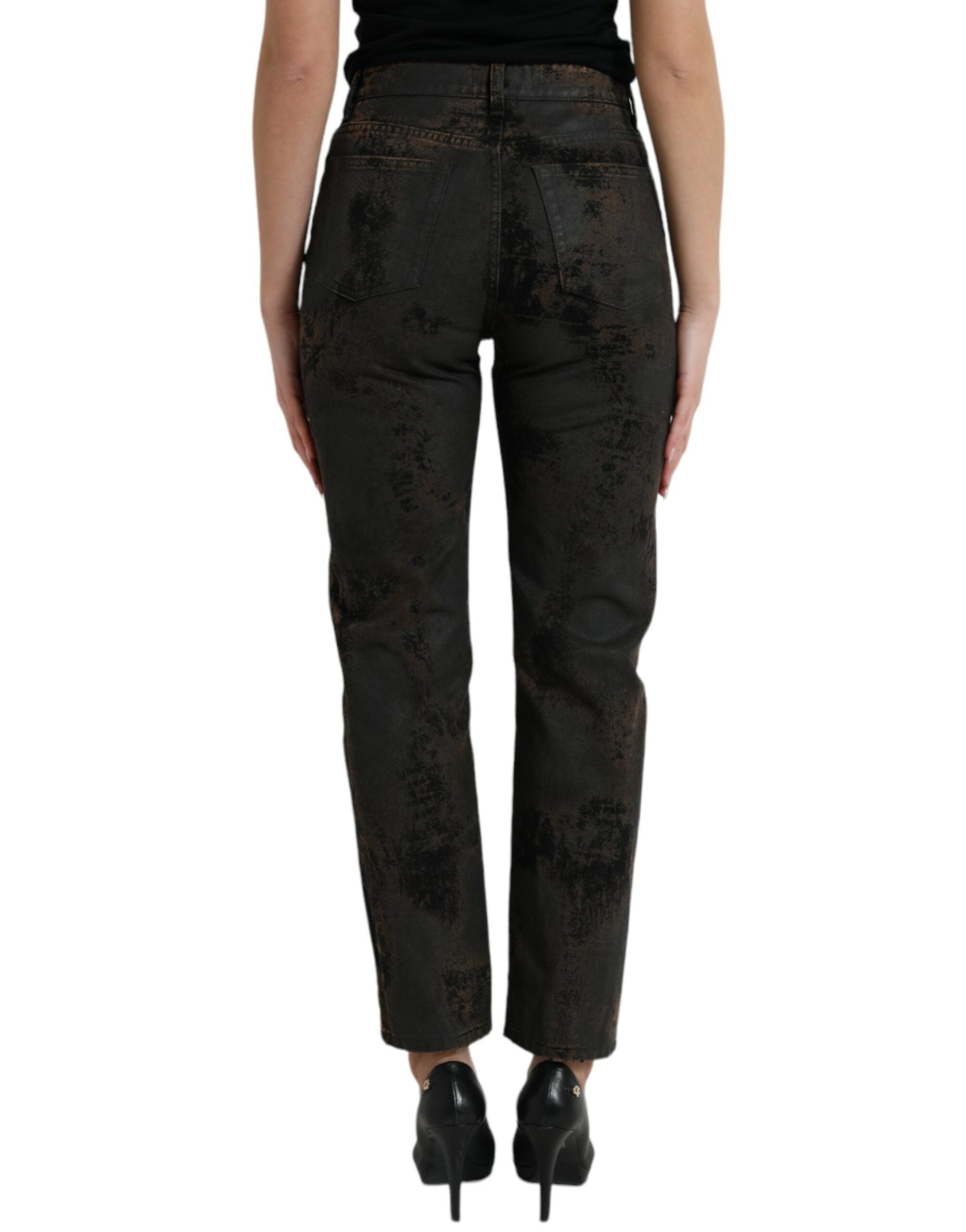 Brown Dolce & Gabbana boyfriend mid-waist cotton denim jeans displayed on a model.