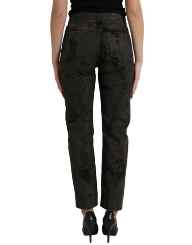 Brown Dolce & Gabbana boyfriend mid-waist cotton denim jeans displayed on a model.