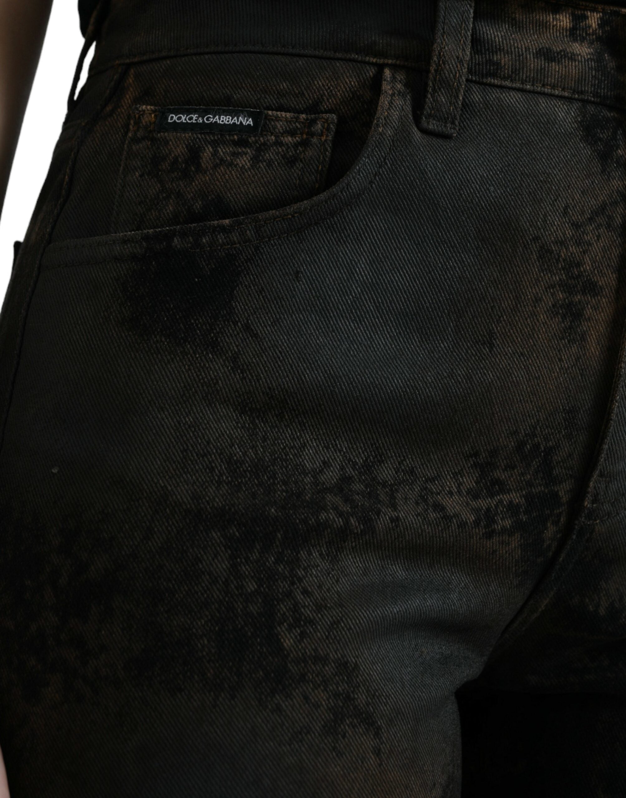 Brown Dolce & Gabbana boyfriend mid-waist cotton denim jeans, front view showing classic five-pocket design and relaxed fit.