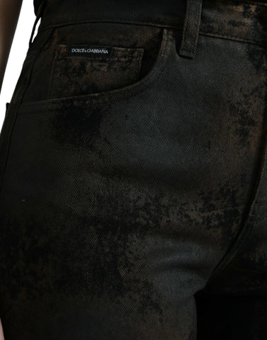 Brown Dolce & Gabbana boyfriend mid-waist cotton denim jeans, front view showing classic five-pocket design and relaxed fit.