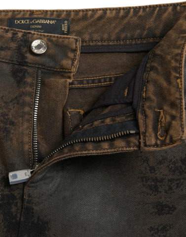 Brown Dolce & Gabbana boyfriend mid waist cotton denim jeans with classic five-pocket design and relaxed fit.