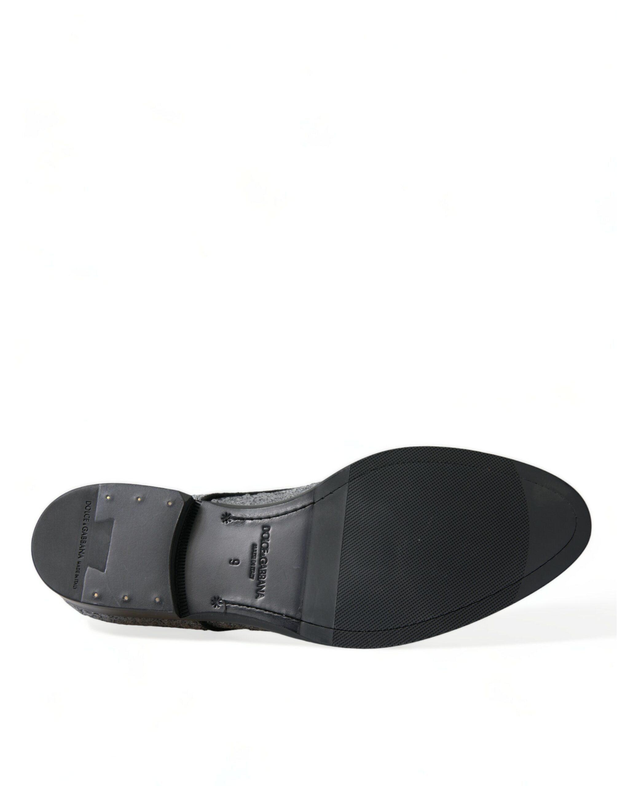 Silver sequined lace-up men's derby dress shoes by Dolce & Gabbana featuring a shiny, stylish design and classic silhouette.