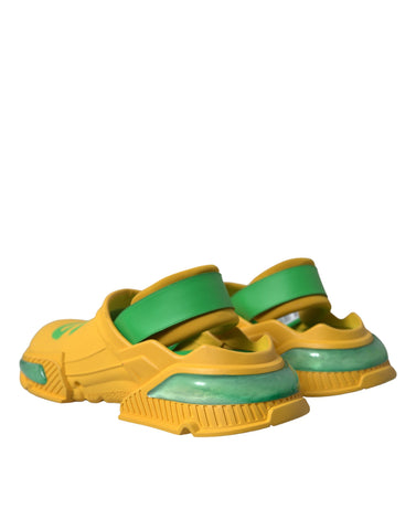 Yellow and green rubber clogs men's slippers by Dolce & Gabbana, featuring a casual slip-on design and durable material.