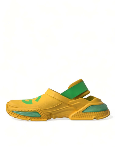 Yellow and green rubber clogs by Dolce & Gabbana, men's slip-on slippers with a vibrant color combination and casual design.