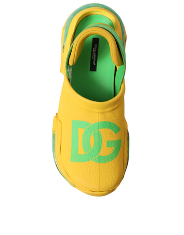 Yellow and green rubber clogs men's slippers by Dolce & Gabbana, showing a casual slip-on shoe with a vibrant color scheme.
