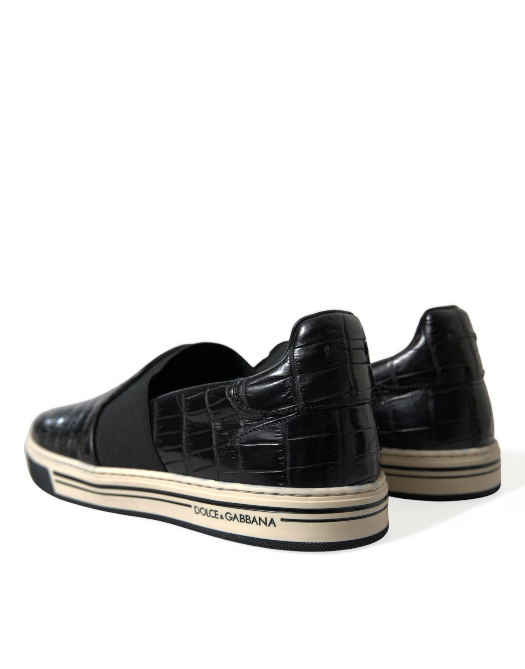 Black croc exotic leather sneakers by Dolce & Gabbana with sleek design and textured finish.