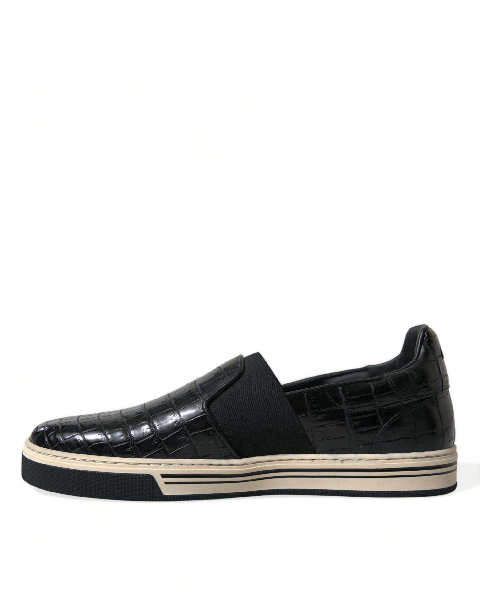 Dolce & Gabbana black croc exotic leather sneakers with sleek design and textured finish.