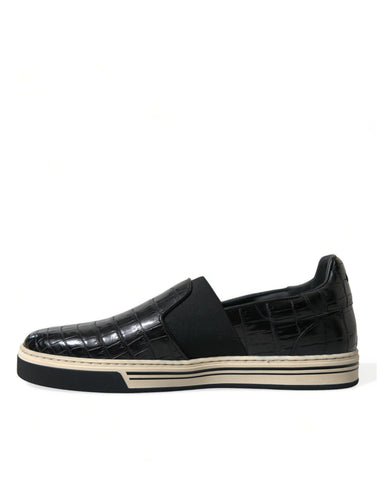 Dolce & Gabbana black croc exotic leather sneakers with sleek design and textured finish.